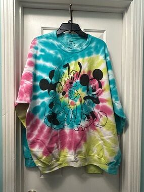 Retro Disney Mickey, Minnie,Pluto Tie-Dye crew neck pullover